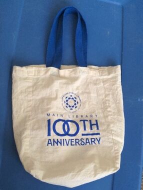 Cleveland Ohio Main Library 100th Anniversary Canvas Tote Cream & Blue Print